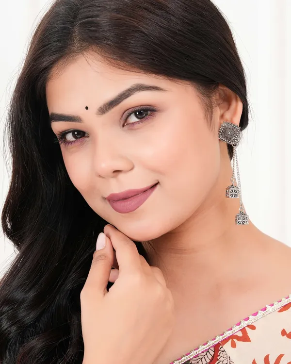 Women_S_Silver_Circle_Long_Two_Az838_Oxidised_Unique_Western_Earrings_For_Women_Party_Wear