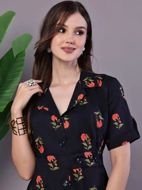 Black_Floral_Print_A-Line_Dress_for_Women