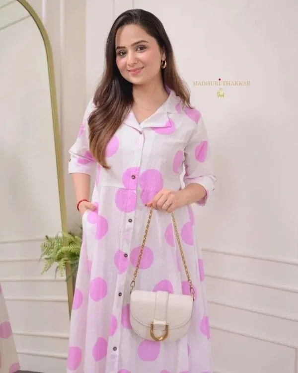White_Polka_Dot_Shirt_Dress_For_Women