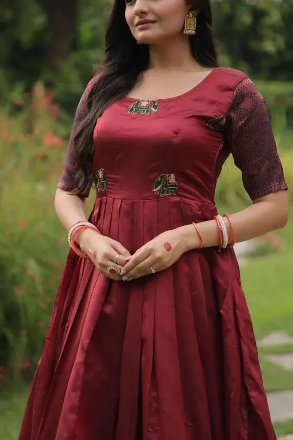 Maroon_Embroidered_Fit_And_Flare_Ethnic_Dress_For_Women