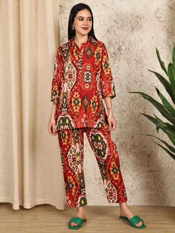 Red_Printed_Kurta_Pant_Set_for_Women