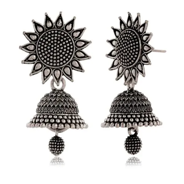 Oxidised_Silver_Sunflower_Jhumka_Earrings_For_Women