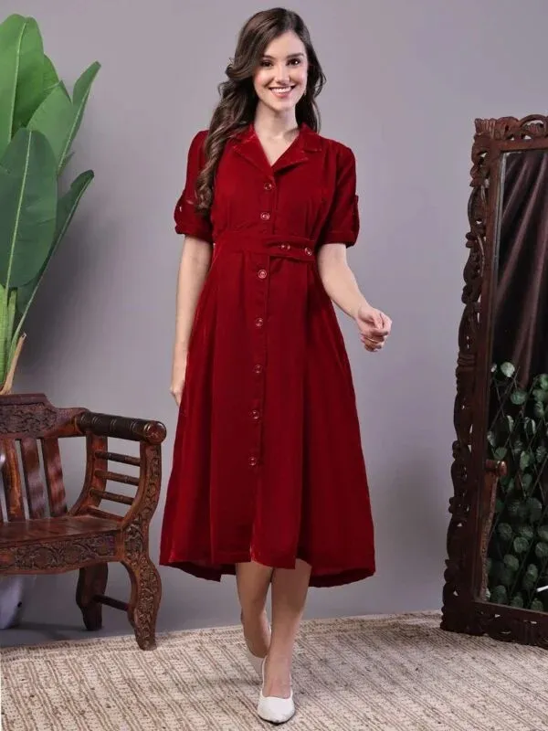 Red_Velvet_A_Line_Shirt_Dress_for_Women