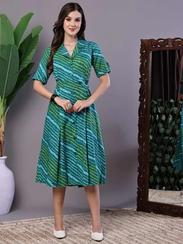 Teal_Printed_Collared_Midi_Dress_for_Women