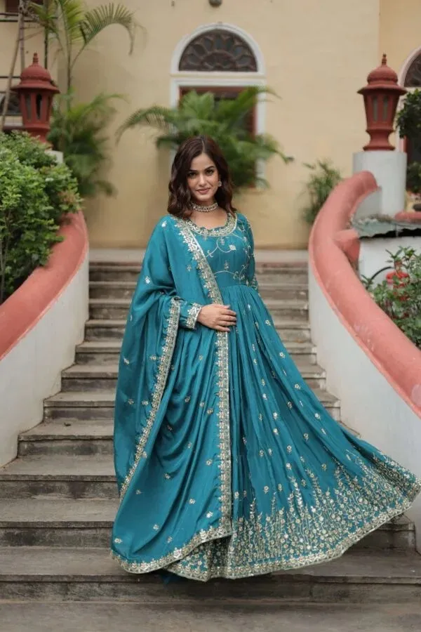 Teal_Embroidered_Anarkali_Suit_Set_For_Women