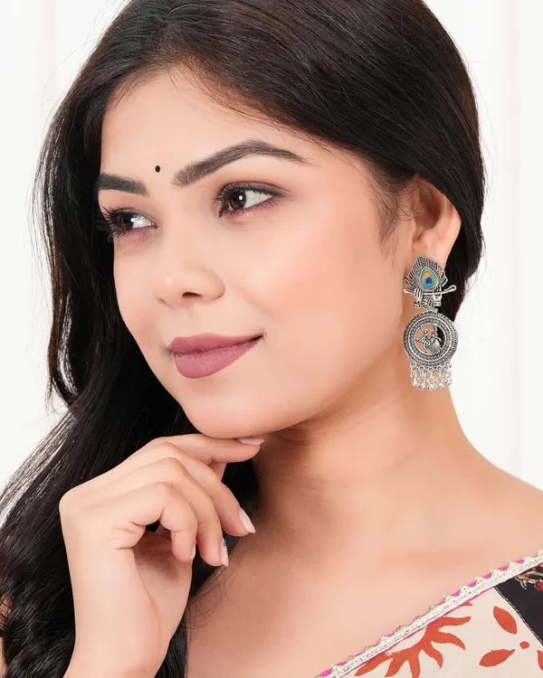 Earrings_For_Women_Az838_Oxidised_Traditional_Radha_Krishna_Silver_Beads_Ethnic_Jhumka_Jhumki