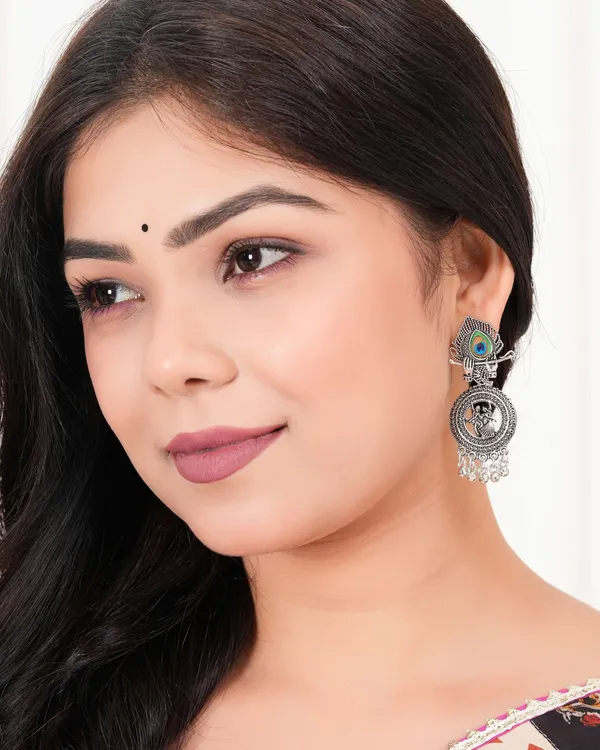 Earrings_For_Women_Az838_Oxidised_Traditional_Radha_Krishna_Silver_Beads_Ethnic_Jhumka_Jhumki