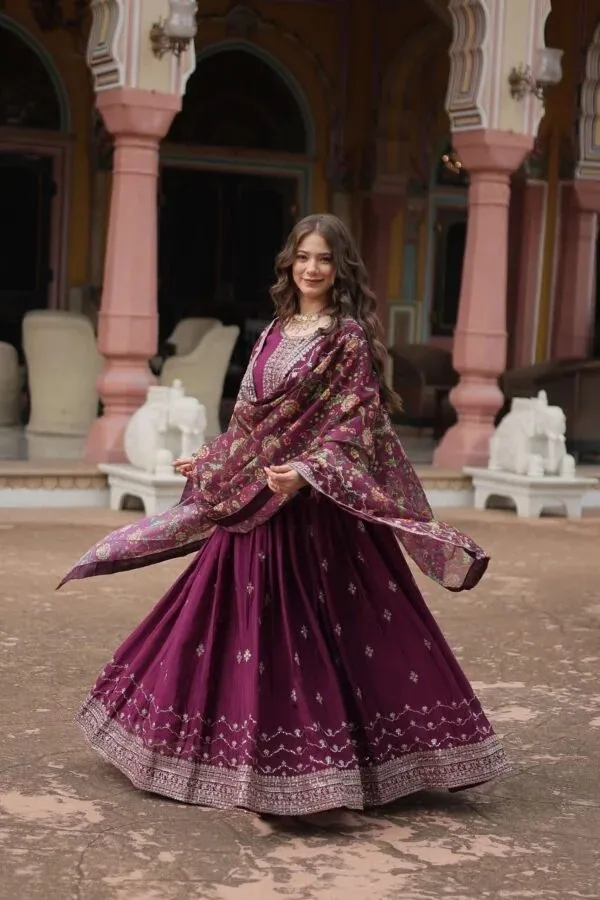 Burgundy_Embroidered_Flared_Lehenga_Set_for_Women