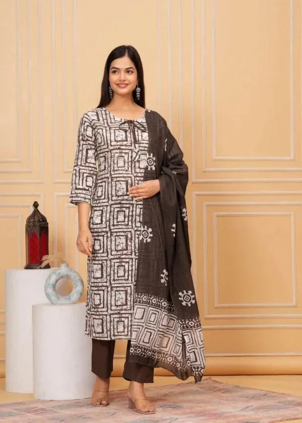 Brown_Geometric_Print_Straight_Kurta_Set_For_Women
