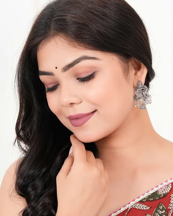 Women_S_Indian_Traditional_Az838_Oxidised_Silver_Earrings_For_Women_Elephent_Design_Jumki_Wedding_Wear