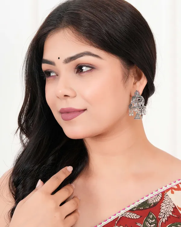 Women_S_Indian_Traditional_Az838_Oxidised_Silver_Earrings_For_Women_Elephent_Design_Jumki_Wedding_Wear