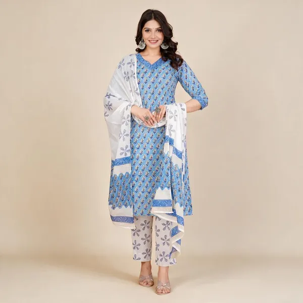 Blue_Floral_Printed_Straight_Kurta_Set_For_Women