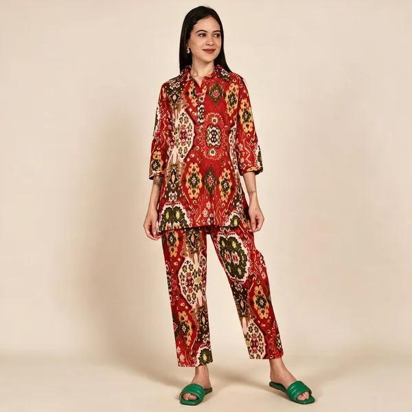 Red_Printed_Relaxed_Fit_Kurta_Pant_Set_For_Women