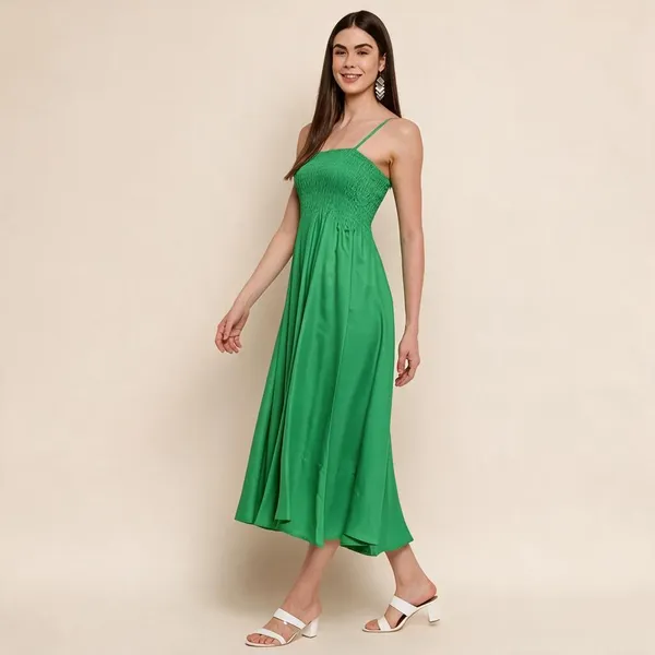 Green_Smocked_Strappy_Flared_Midi_Dress_For_Women