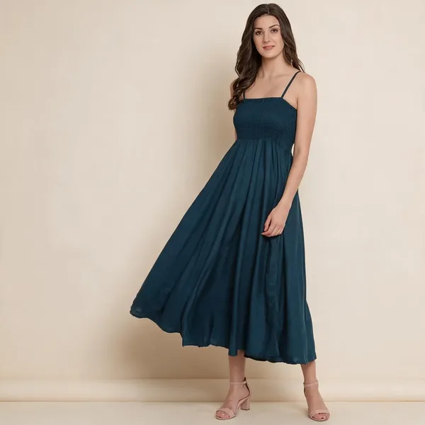Navy_Blue_Smocked_Midi_Dress_For_Women