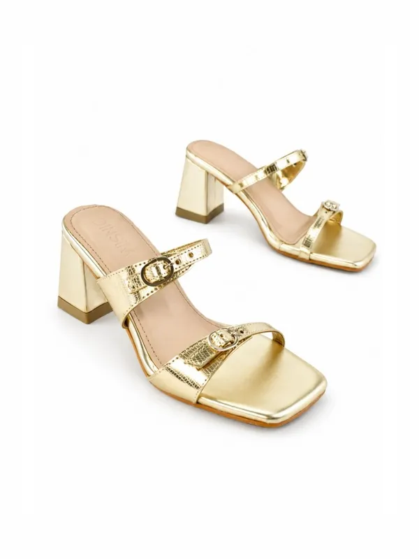 Golden_Faux_Leather_Block_Heel_Sandal_For_Women