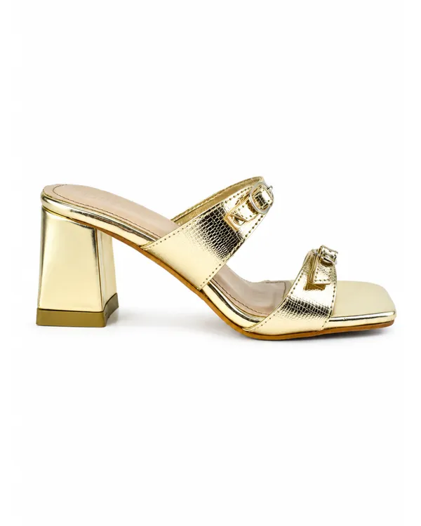 Golden_Faux_Leather_Block_Heel_Sandal_For_Women