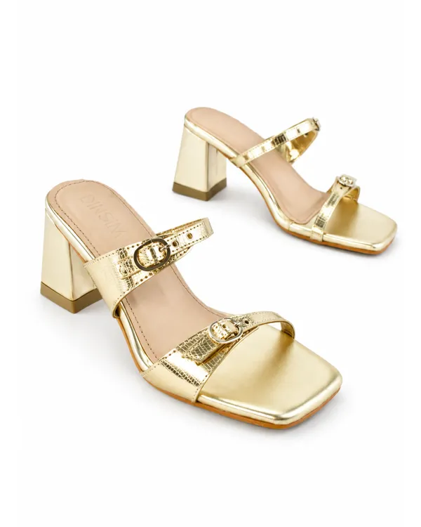 Golden_Faux_Leather_Block_Heel_Sandal_For_Women
