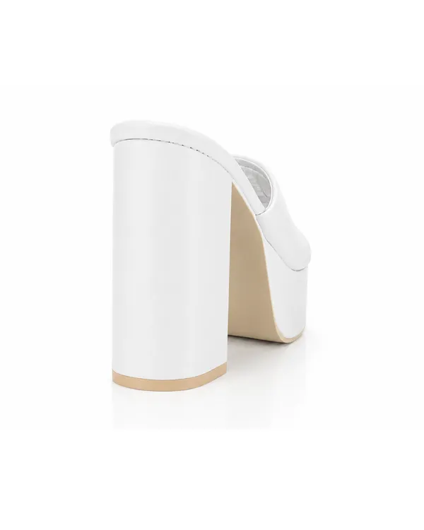 White_Faux_Leather_Chunky_Platform_Block_Heel_Mule_For_Women