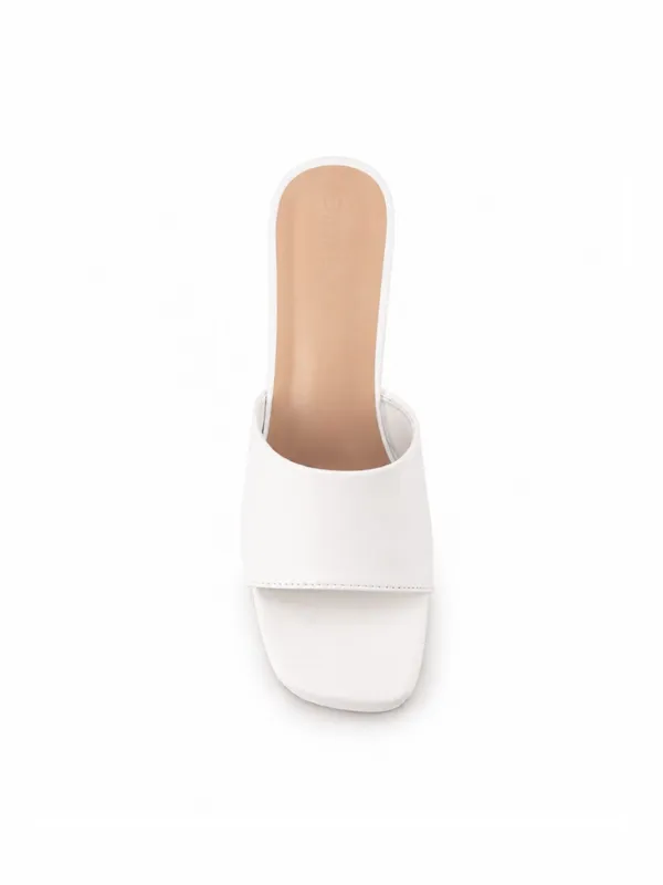White_Faux_Leather_Chunky_Platform_Block_Heel_Mule_For_Women