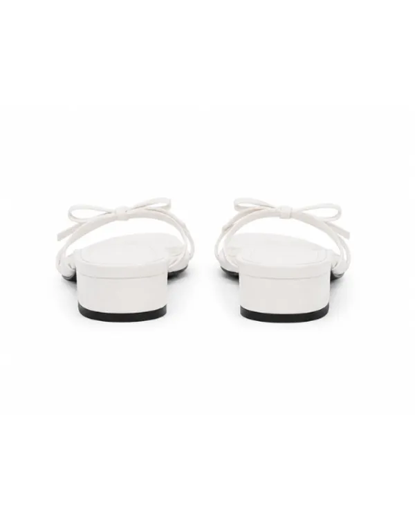 White_Faux_Leather_Bow_Detail_Block_Heel_Mule_For_Women