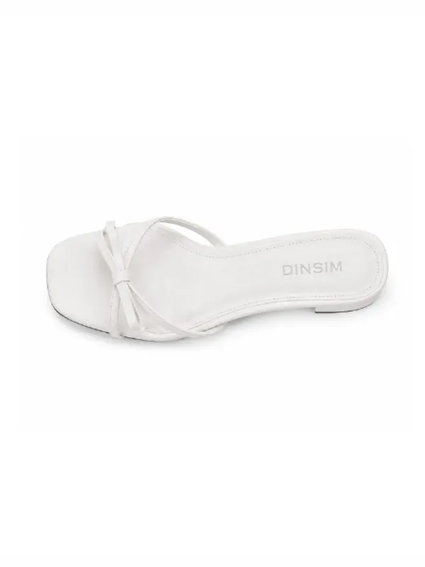 White_Faux_Leather_Bow_Detail_Block_Heel_Mule_For_Women