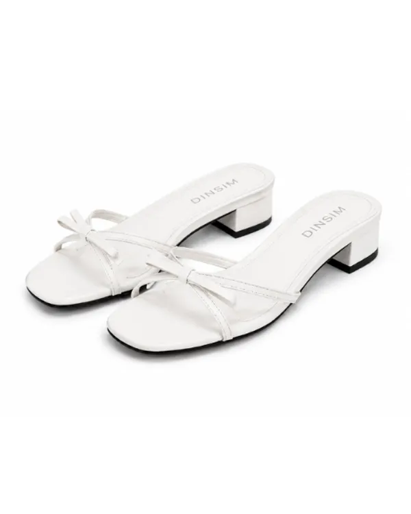 White_Faux_Leather_Bow_Detail_Block_Heel_Mule_For_Women