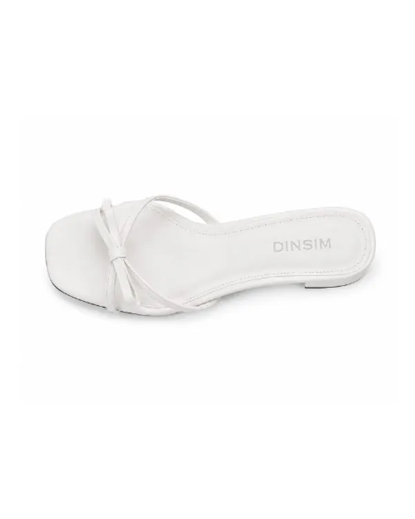 White_Faux_Leather_Bow_Detail_Block_Heel_Mule_For_Women