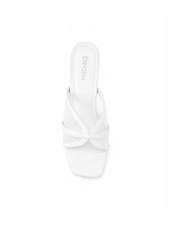 White_Faux_Leather_Criss_Cross_Strap_Block_Heel_Mule_For_Women