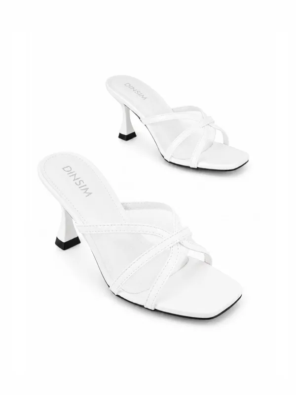 White_Faux_Leather_Criss_Cross_Strap_Block_Heel_Mule_For_Women