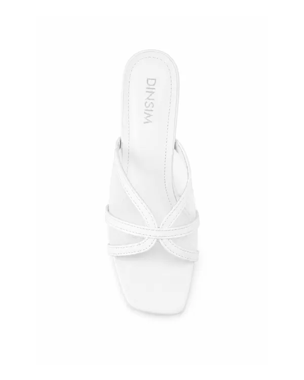 White_Faux_Leather_Criss_Cross_Strap_Block_Heel_Mule_For_Women