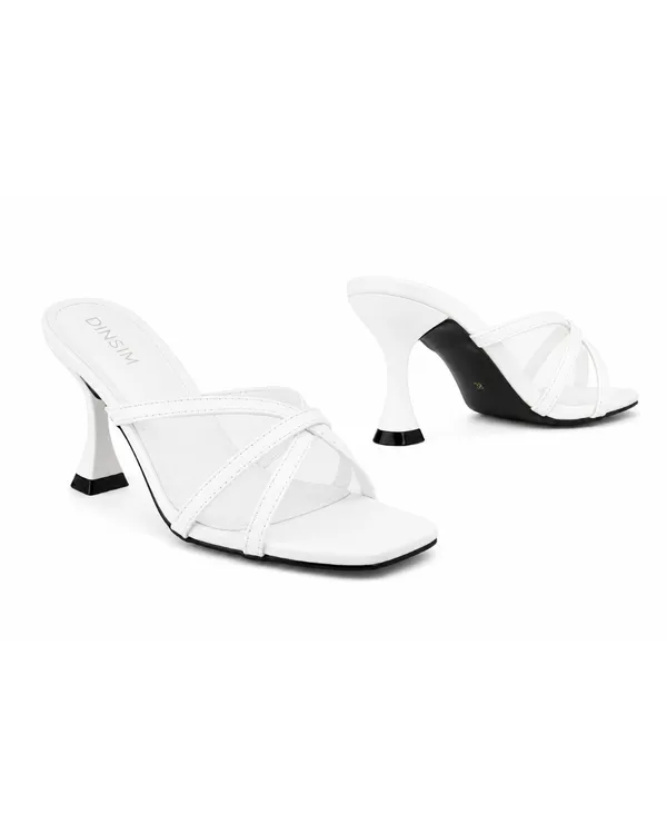White_Faux_Leather_Criss_Cross_Strap_Block_Heel_Mule_For_Women