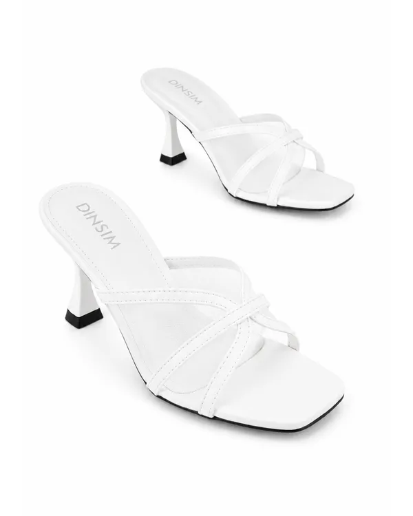 White_Faux_Leather_Criss_Cross_Strap_Block_Heel_Mule_For_Women