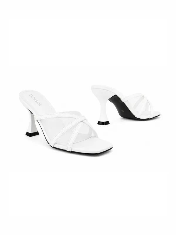 White_Faux_Leather_Criss_Cross_Strap_Block_Heel_Mule_For_Women