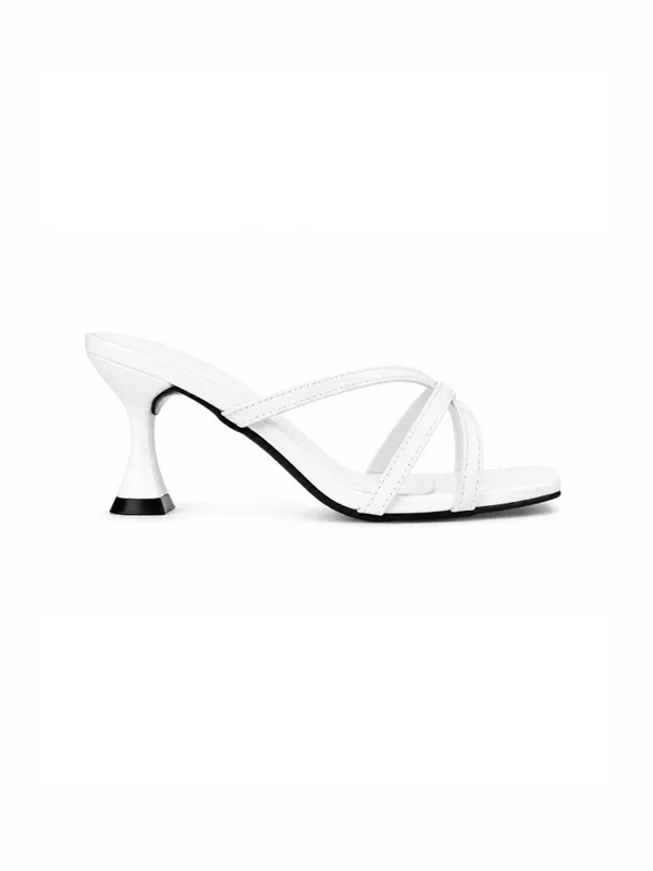 White_Faux_Leather_Criss_Cross_Strap_Block_Heel_Mule_For_Women