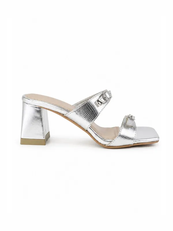 SILVER_FAUX_LEATHER_BLOCK_HEEL_WITH_BUCKLE_ADJUSTABLE_STRAP