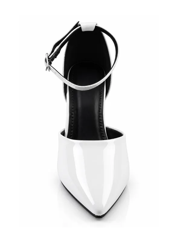 White_Faux_Leather_Low_Stiletto_Ankle_Strap_Pointed_Toe_Pump_For_Women