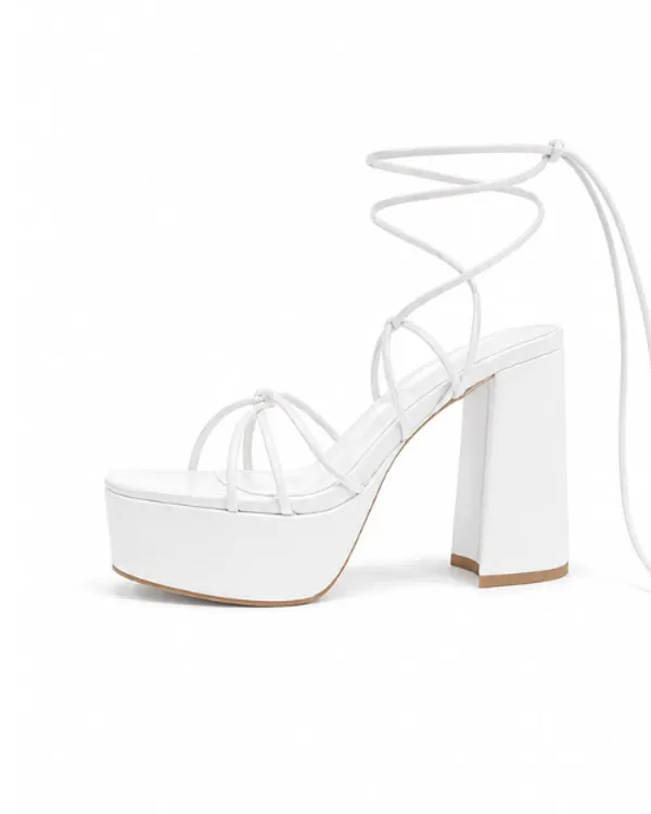 White_Faux_Leather_Lace_Up_Platform_Block_Heel_Sandal_For_Women