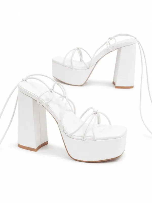 White_Faux_Leather_Lace_Up_Platform_Block_Heel_Sandal_For_Women