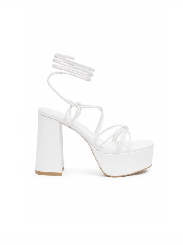 White_Faux_Leather_Lace_Up_Platform_Block_Heel_Sandal_For_Women