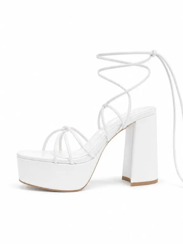 White_Faux_Leather_Lace_Up_Platform_Block_Heel_Sandal_For_Women