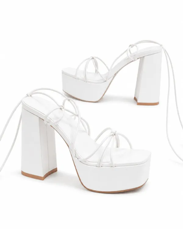 White_Faux_Leather_Lace_Up_Platform_Block_Heel_Sandal_For_Women