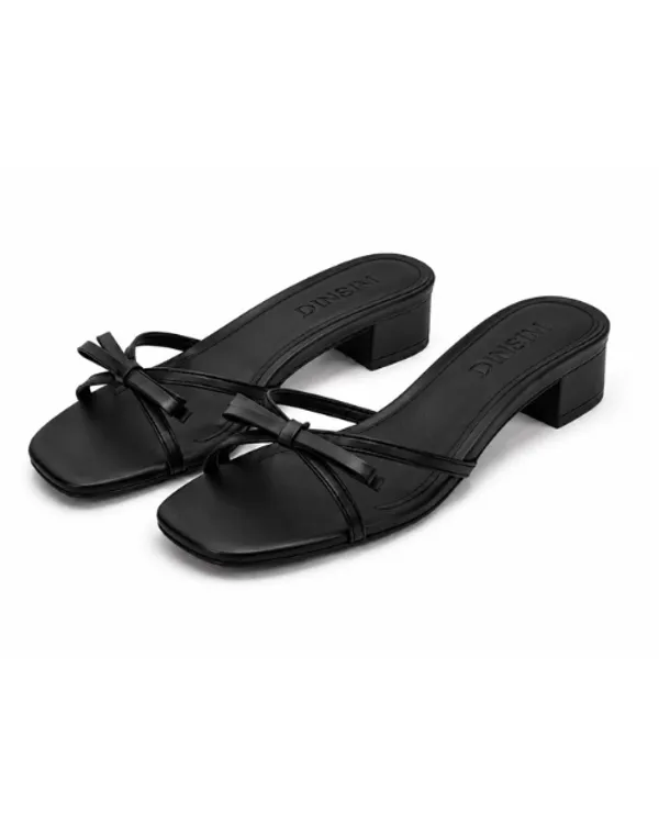 Black_Faux_Leather_Bow_Detail_Flat_Mule_Sandal_For_Women