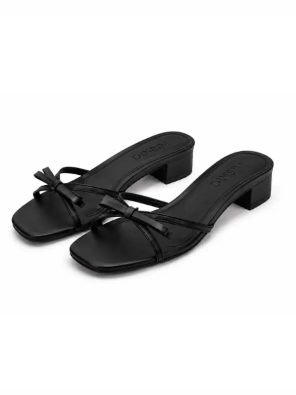 Black_Faux_Leather_Bow_Detail_Flat_Mule_Sandal_For_Women