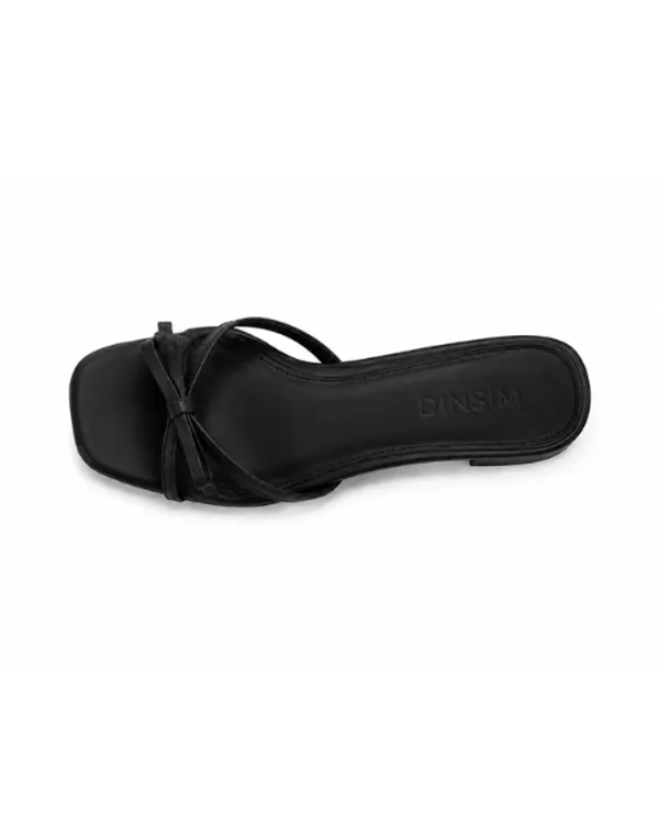 Black_Faux_Leather_Bow_Detail_Flat_Mule_Sandal_For_Women