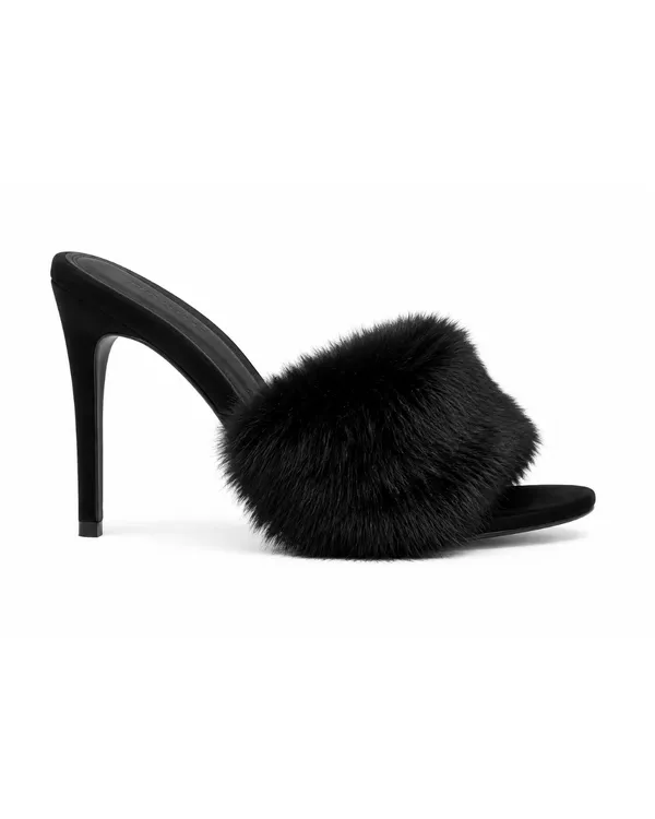 Black_Faux_Fur_Slim_Stiletto_Mule_Sandal_For_Women