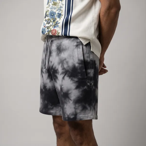Grey_Tie_Dye_Casual_Shorts_for_Men