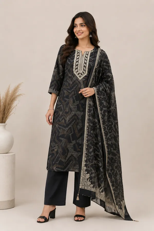 Black_Cotton_Kurta_Set_For_Women
