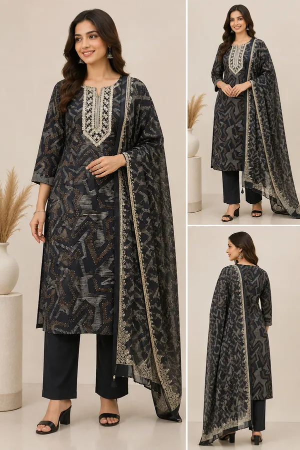 Black_Cotton_Kurta_Set_For_Women