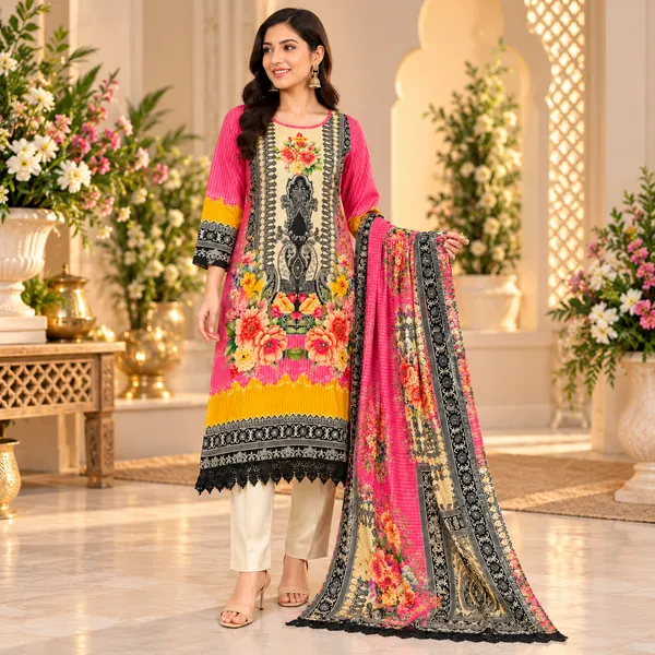 Multicolor_Pakistani_Print_Maslin_Kurta_Set_For_Women